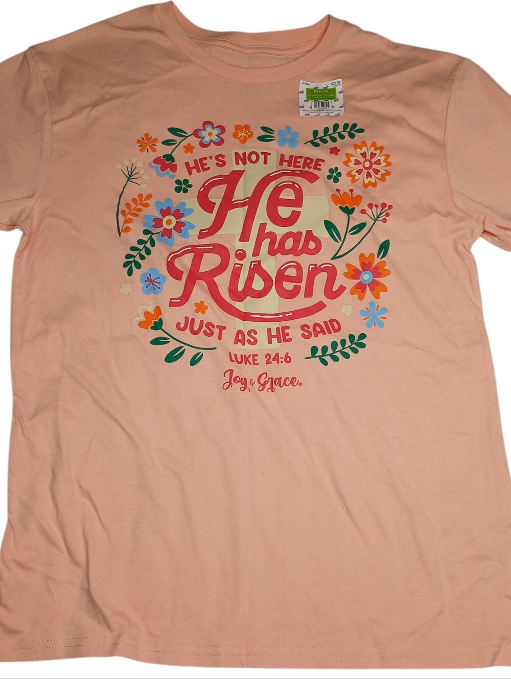 Joy & Grace He Has Risen Easter Graphic Tee NWT Size M